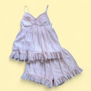 Baby Pink Coquette Cami and Bloomers Pajama Set with ruffle details, adjustable